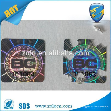 Anti fake security labels easy tear off sticker in fragile paper material rainbow 3D hologram sticker